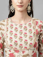 FIORRA Women's Beige Pure Cotton Flared Kurta Pant With Dupatta | Grocsy