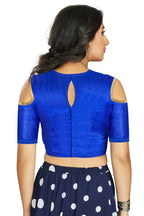 Aastha Fashion Women's Blue Art Silk Cold Shoulder Sleeve Readymade Blouse | Grocsy