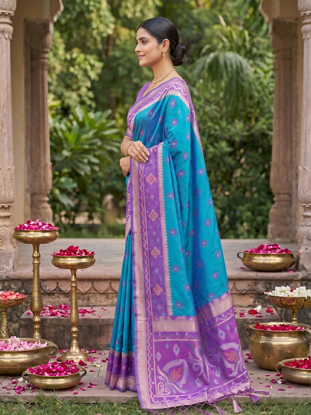Shree Shyam Fashion Rama Blue Soft Silk Saree | Grocsy