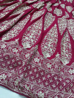 Jyoti Fashion Graceful Cherry Red Faux Georgette Jari Embroidery Lehenga Choli with Dupatta | Grocsy