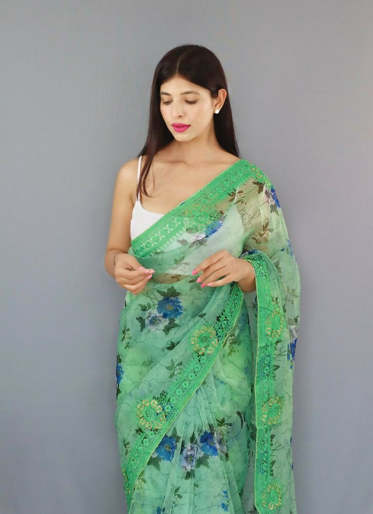 Vamsee Man Mohini Pista Green Organza Saree | Grocsy