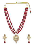 Gold-Polished White Maroon Kundan Studded Beaded Handcrafted Jewellery Set - Ruby Raang | Grocsy