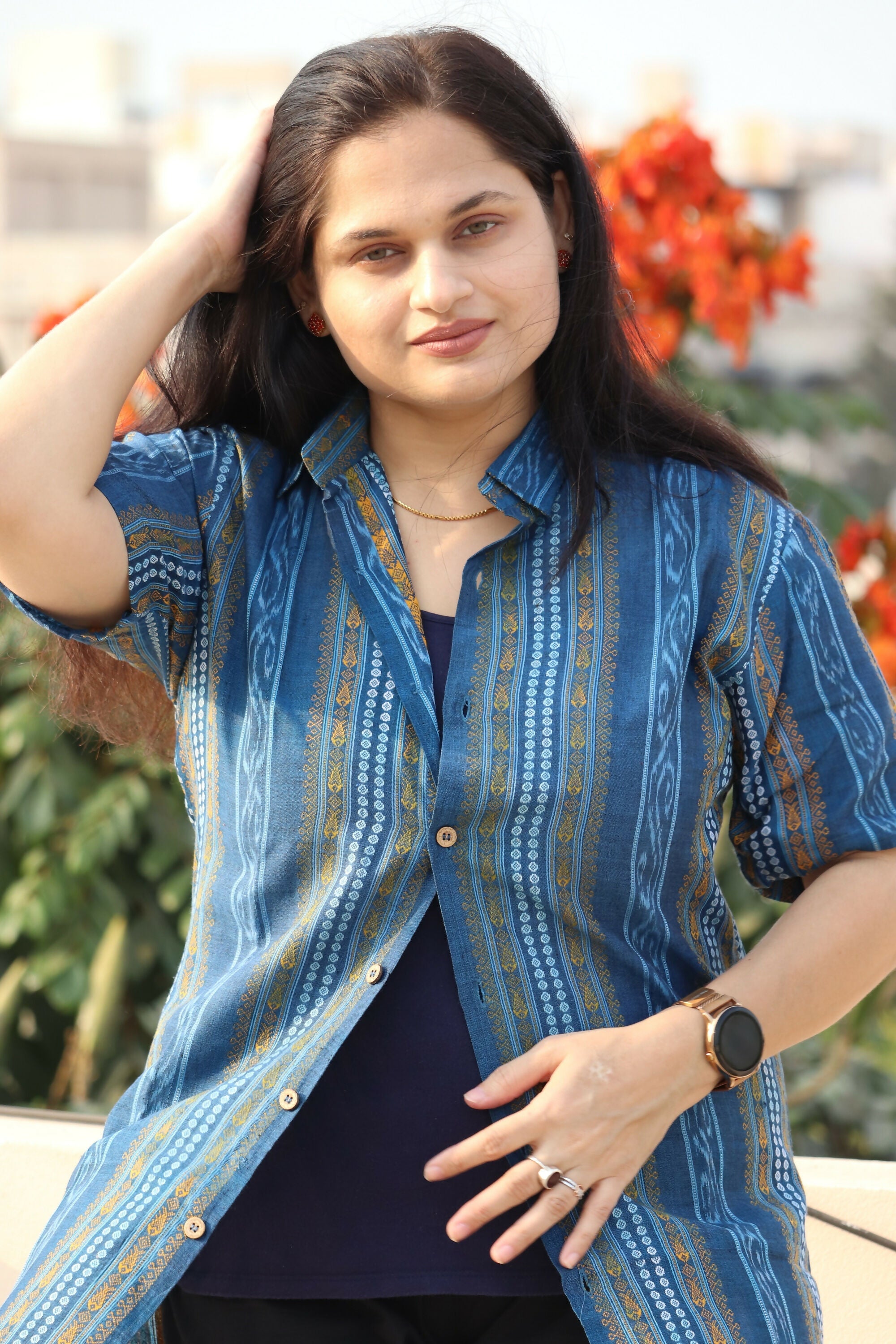 Earthyweaves Blue Striped Sambalpuri Shirt | Grocsy