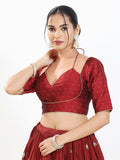 Joban Fashion Maroon Brocade Padded Blouse With Sweetheart Neck Elbow Sleeves | Grocsy