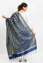 Mominos Fashion Moeza Women's Banarsi Silk All Over Woven Design Navy Blue Dupatta | Grocsy