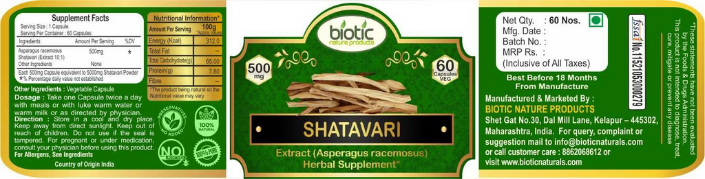 Biotic Shatavari Capsules For Women & Men | Grocsy