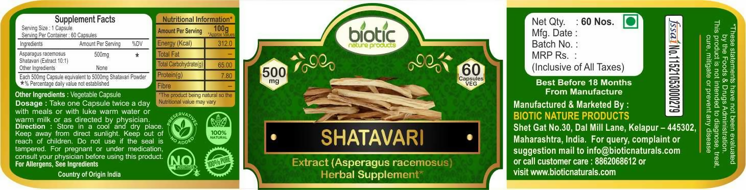 Biotic Shatavari Capsules For Women & Men | Grocsy