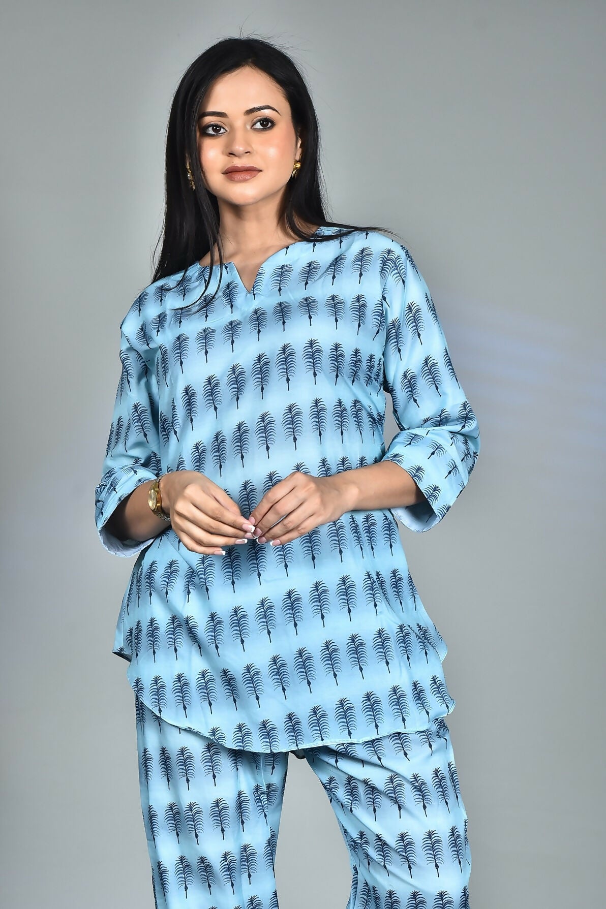 Morchari Digital Print Semi Muslin Co-Ord Set Top & Trouser-Multicolor | Grocsy