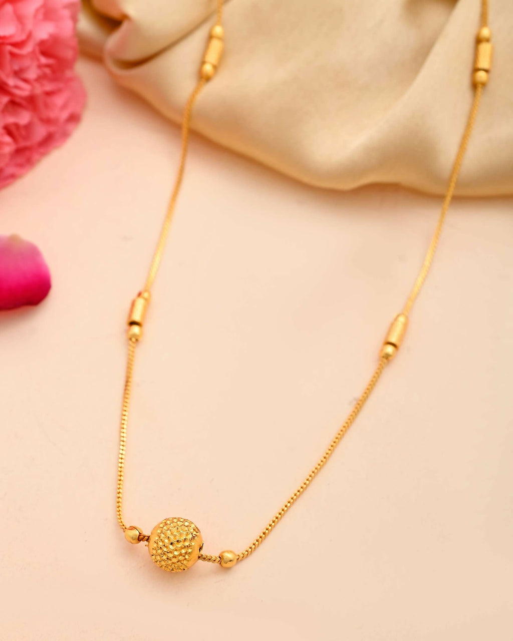 VOJ Gold-Polished Designer Piped Chain WithBig Gold Bead. | Grocsy