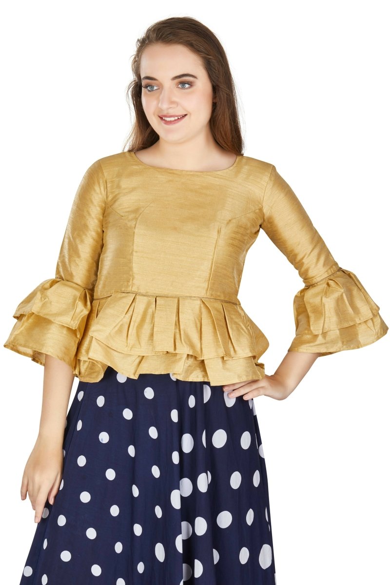 Aastha Fashion Women's Beige Art Silk Bell Sleeves attire with Poly Cotton Lining Blouse | Grocsy
