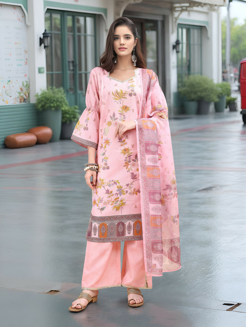 Joban Fashion Pink Position Digital Print With Position Foil Kurta Set | Grocsy