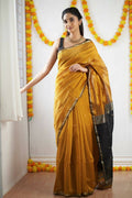 DEIANA'S Beautiful Designer Golden zari Soft Cotton Saree - Yellow | Grocsy