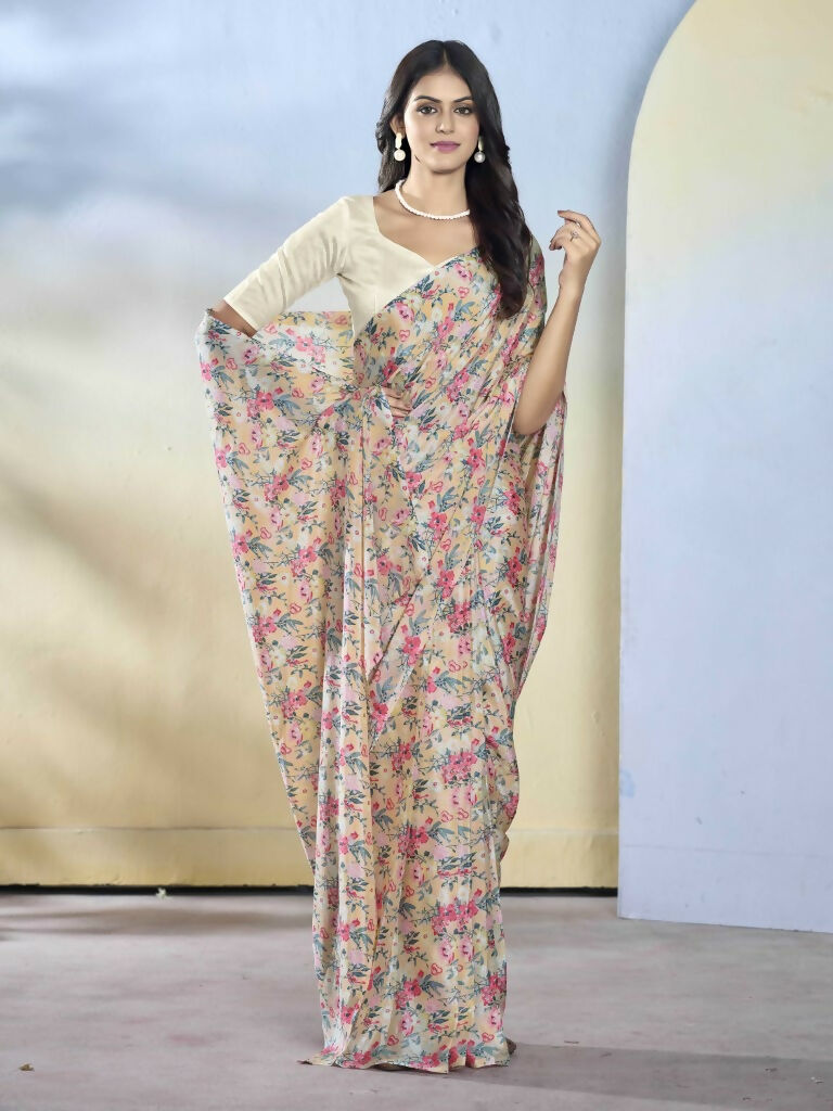 Off White Georgette Designer Printed Ready to Wear Saree - Samyana | Grocsy