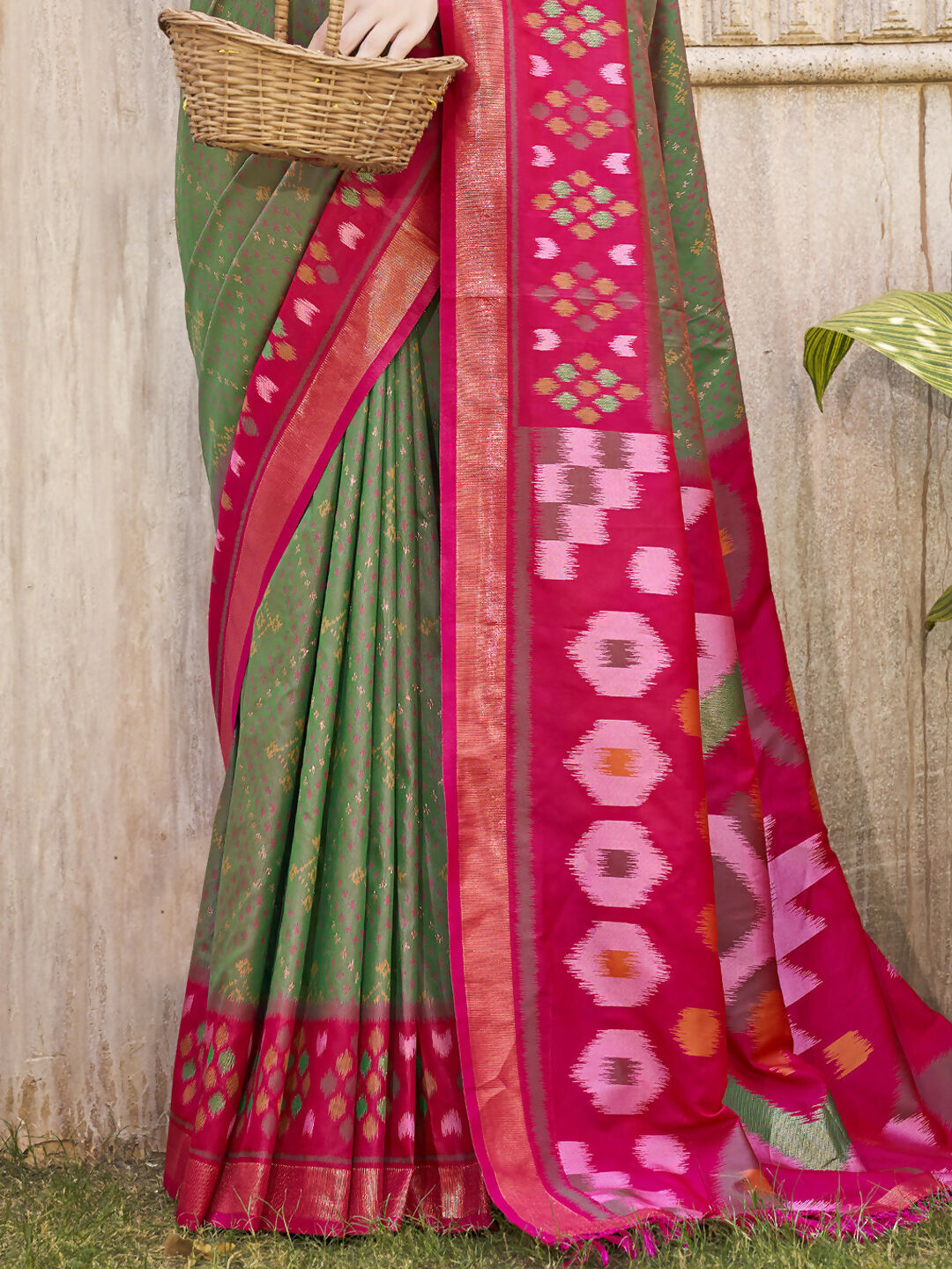 Shree Shyam Fashion Pochampalli Silk Mhendi Green Saree | Grocsy