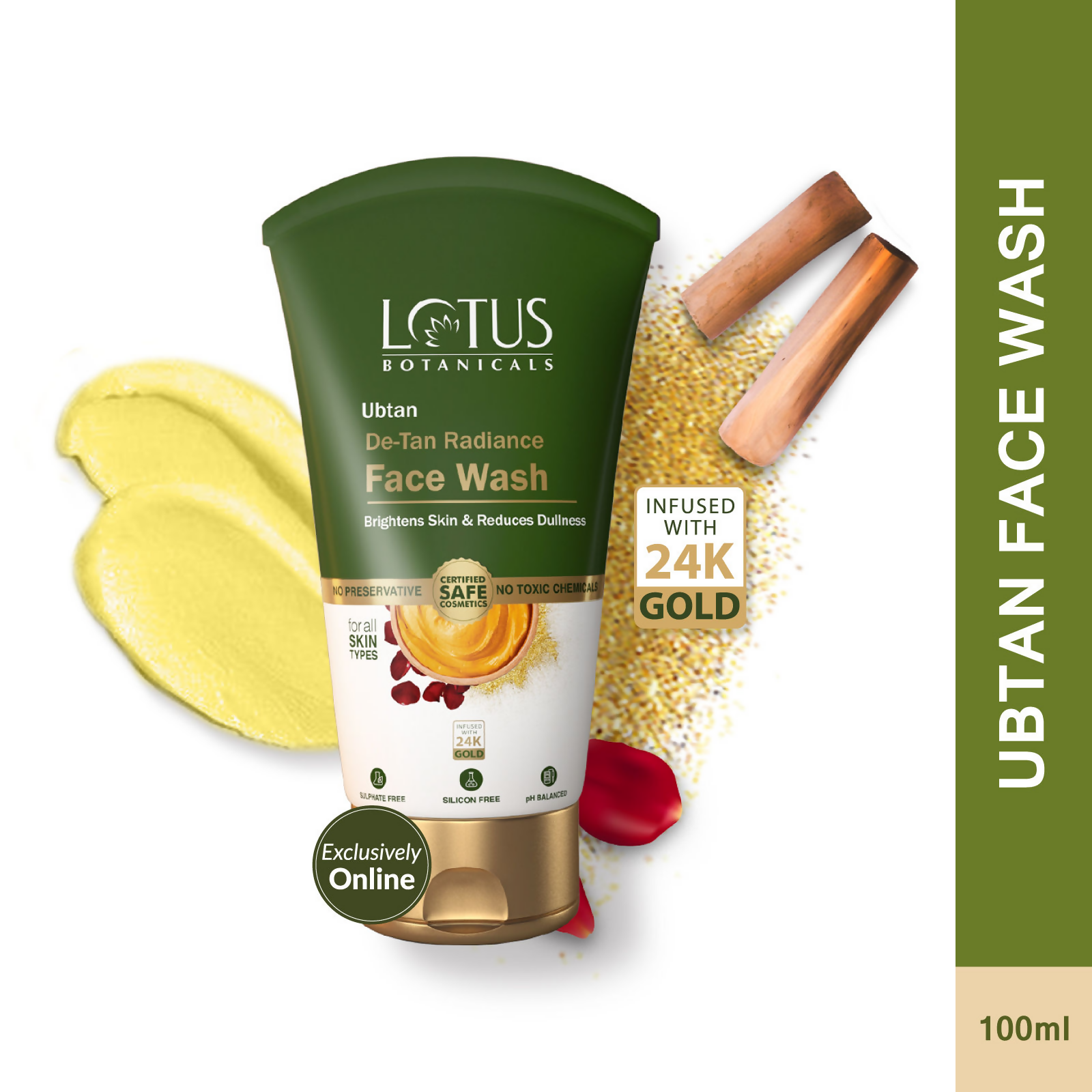 Lotus Botanicals Ubtan De-Tan Radiance Face Wash Infused with 24K Gold Rejuvenated Skin | Grocsy