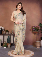 Teeya Creation New Trendy Party Wear Soft Silk Saree-Cream | Grocsy