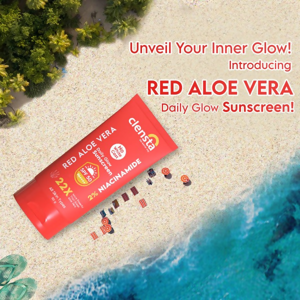 Clensta Red Aloe Vera Daily Glow Sunscreen SPF 50 | Grocsy