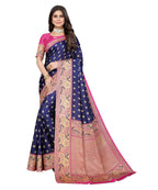 Vamika Navy Blue Printed Art Silk Saree | Grocsy