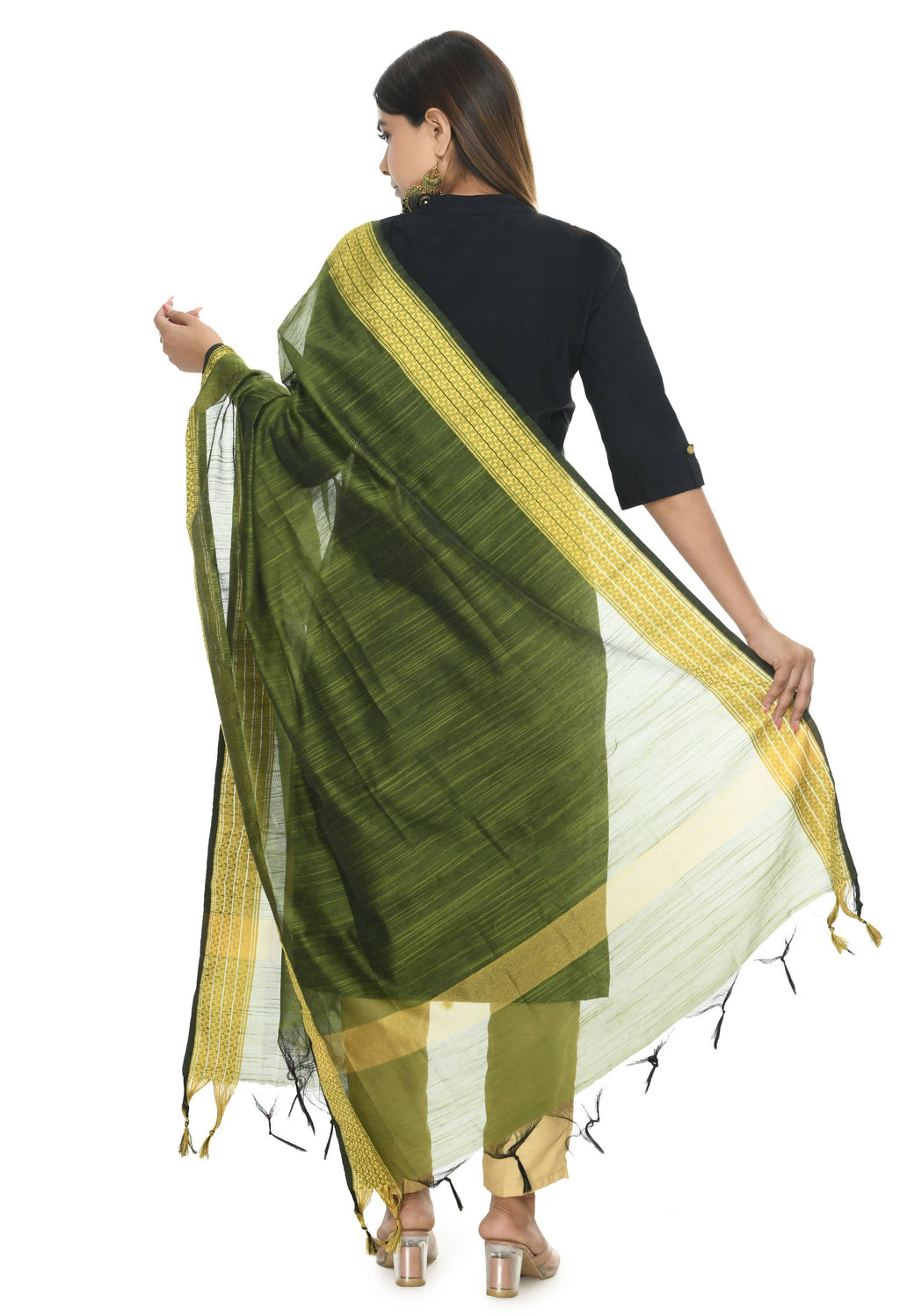 Mominos Fashion Moeza Handloom Cotton Mehndi Green Dupatta | Grocsy