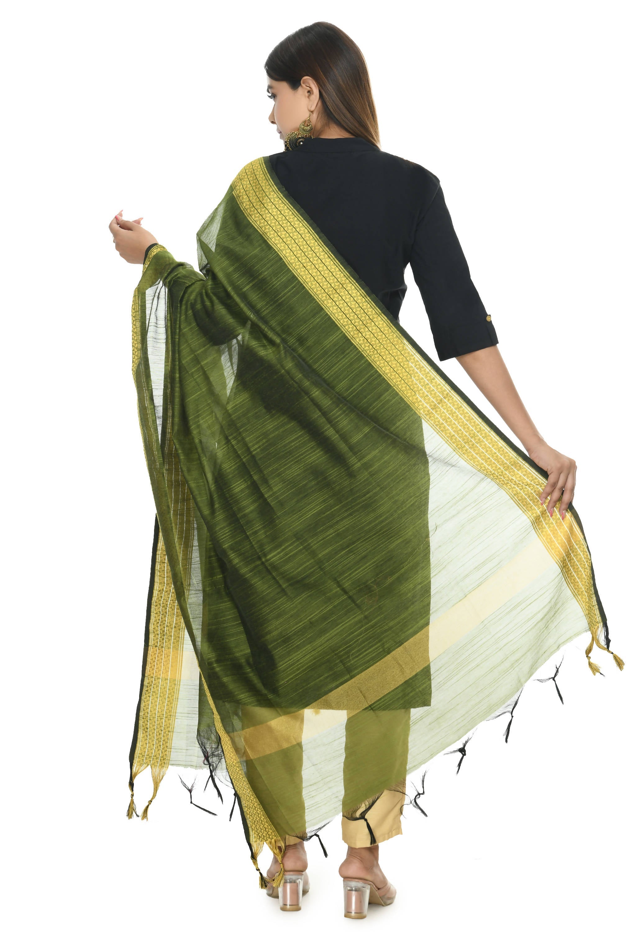 Mominos Fashion Moeza Handloom Cotton Mehndi Green Dupatta | Grocsy