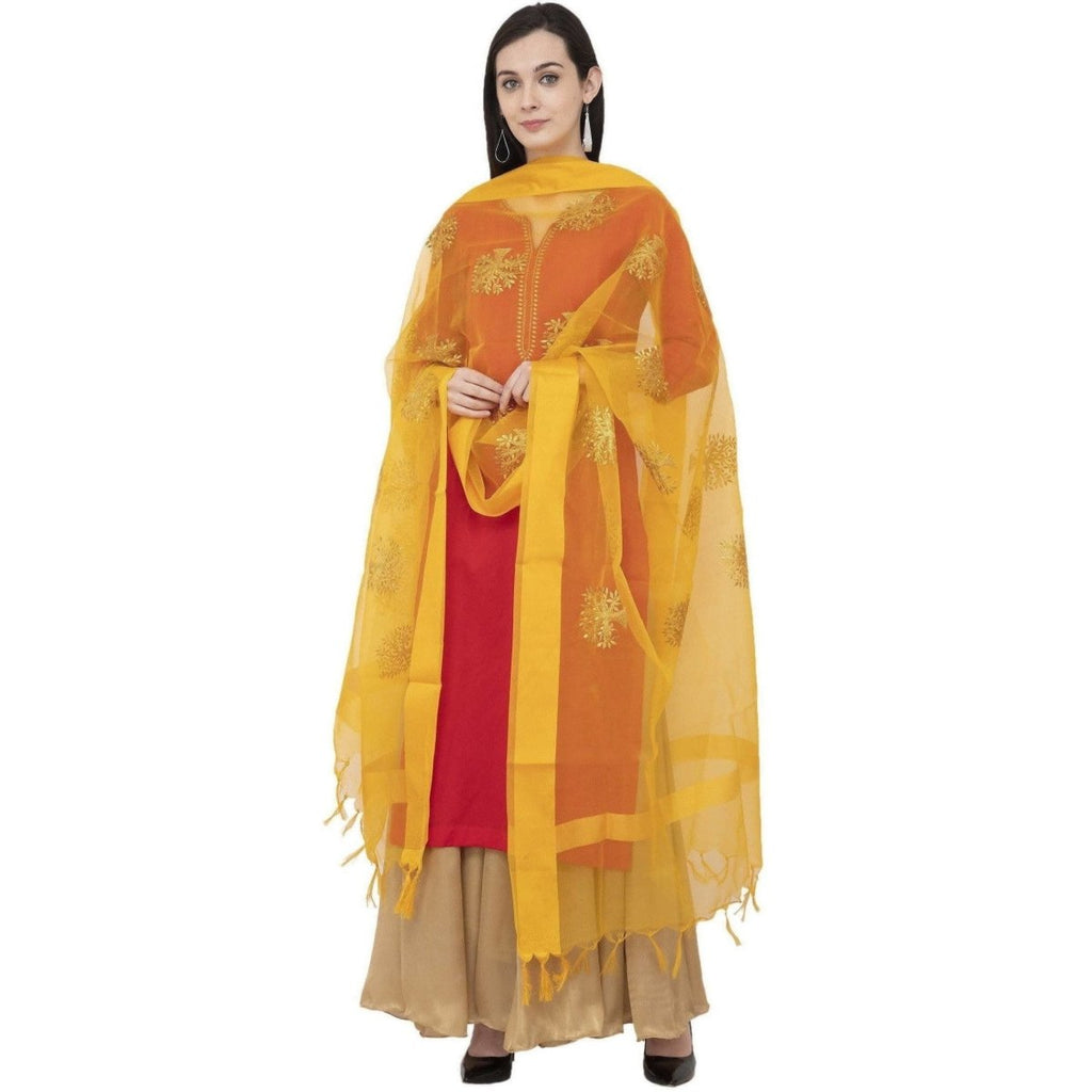 A R Silk Tissue Zari Emb. Fancy Dupatta Color Yellow Dupatta or Chunni | Grocsy