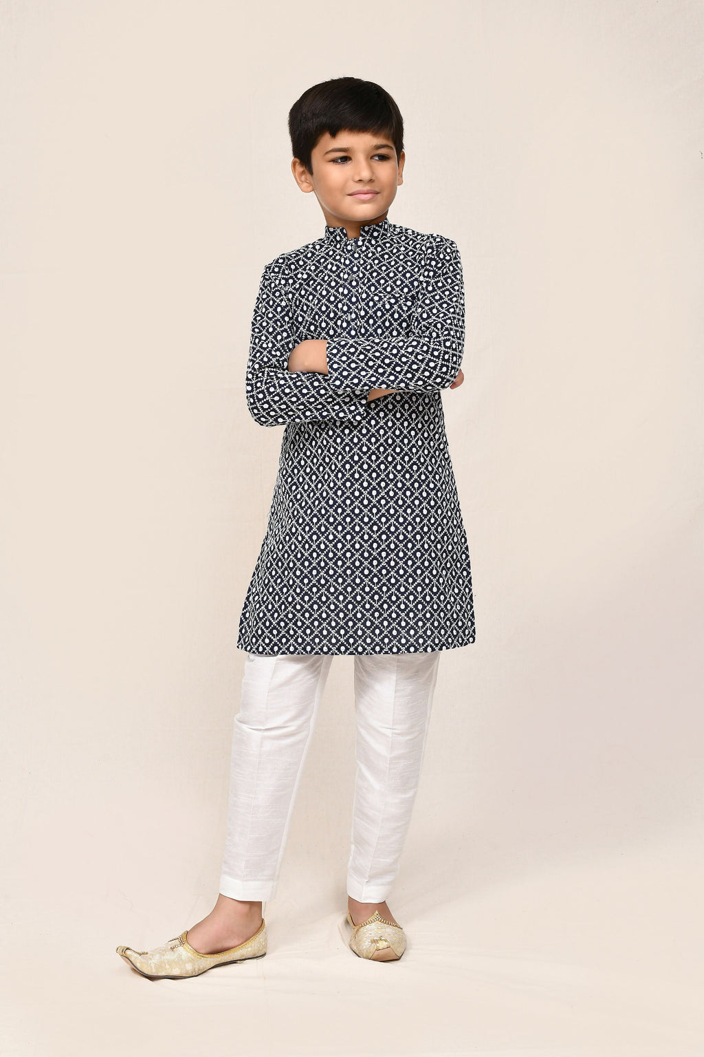Joban Fashion Cotton Navy Blue Kurta With Straight Fit Pant | Grocsy