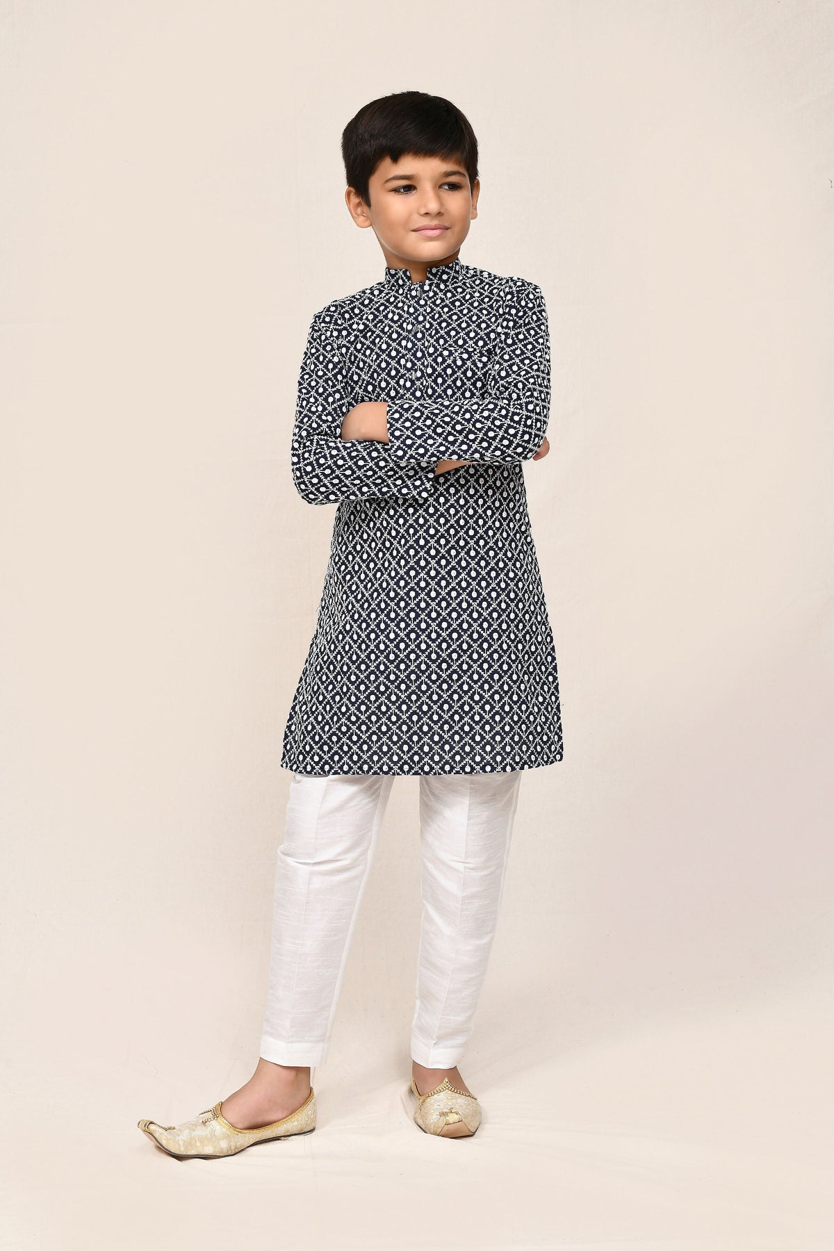Joban Fashion Cotton Navy Blue Kurta With Straight Fit Pant | Grocsy