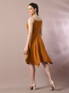 Myshka Women's Mustard Solid Shoulder Straps Fit and Flare Party Dress | Grocsy