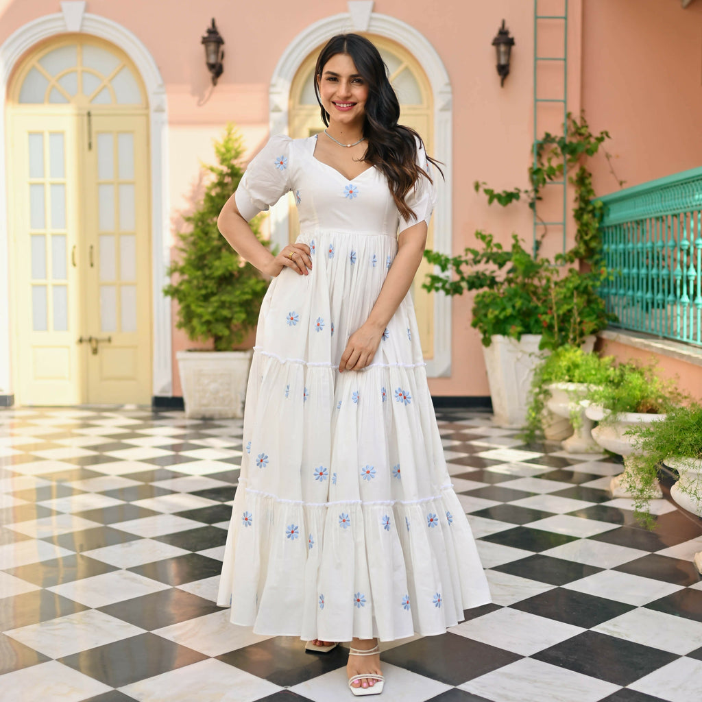 The52 Women's Gorgeous Thread work Cotton Rayon Fabric Flared Dress | Grocsy