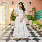 The52 Women's Gorgeous Thread work Cotton Rayon Fabric Flared Dress | Grocsy