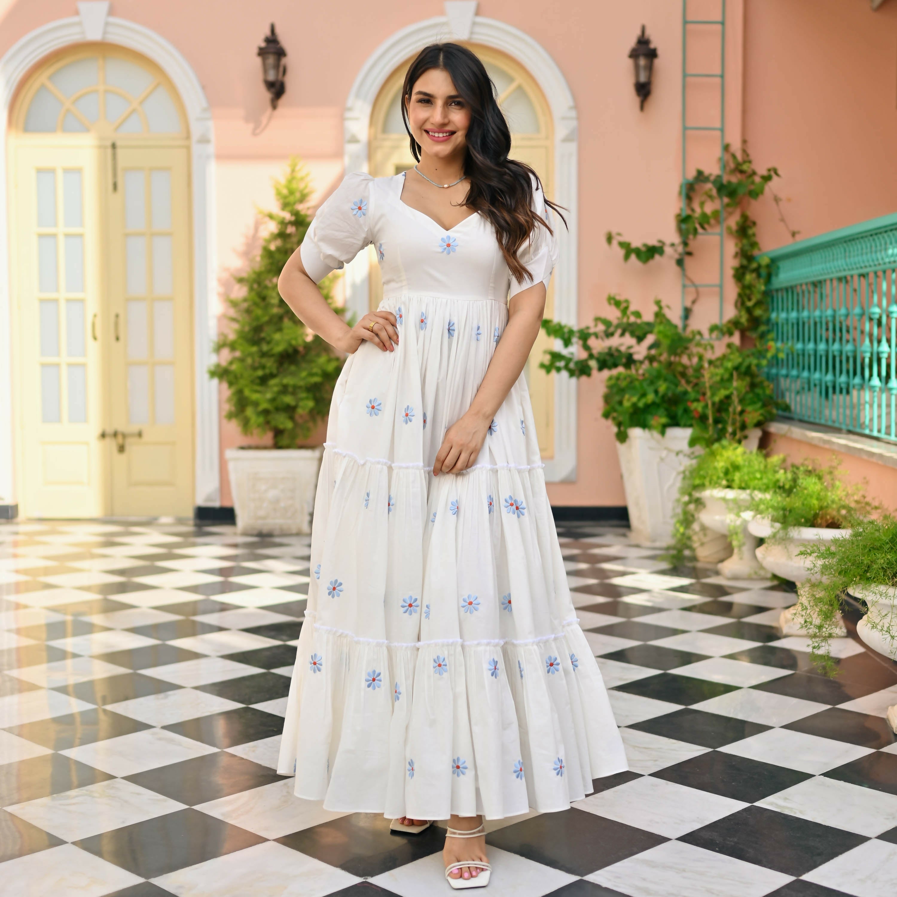 The52 Women's Gorgeous Thread work Cotton Rayon Fabric Flared Dress | Grocsy