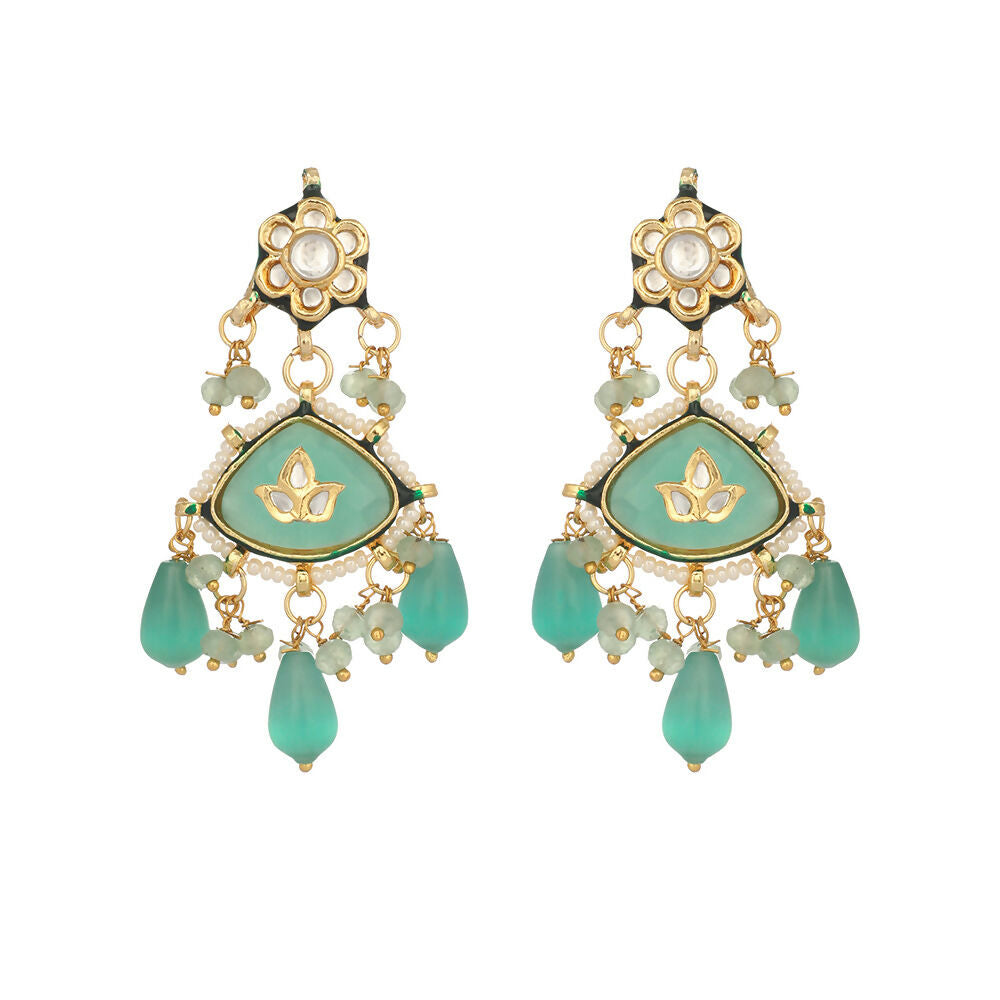 Nuyug 22K Gold Plated Lush Green Maang Tikka & Earrings Set | Grocsy