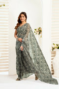Joban Fashion Grey  Geomatric Color Block Linen Ready To Wear Saree With Unstitched Blouse | Grocsy