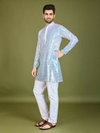 Vastranavya Ombre Blue Premium Real Georgette Thread Sequence & Embroidery work Kurta | Grocsy