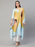 Ahalyaa Women Yellow Crepe Digital Printed Kaftan Kurta with Palazzos | Grocsy