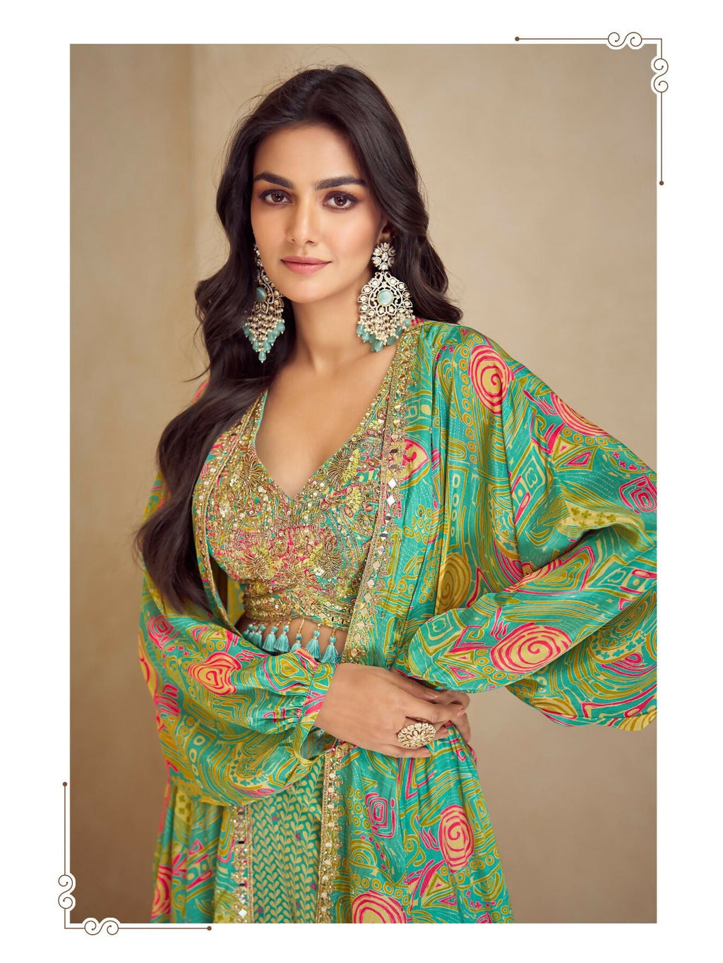 Anaita Green Real Chinon Stitched 3 Piece Suit with Printed & Embroidery hand work | Grocsy