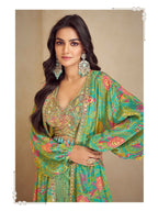 Anaita Green Real Chinon Stitched 3 Piece Suit with Printed & Embroidery hand work | Grocsy