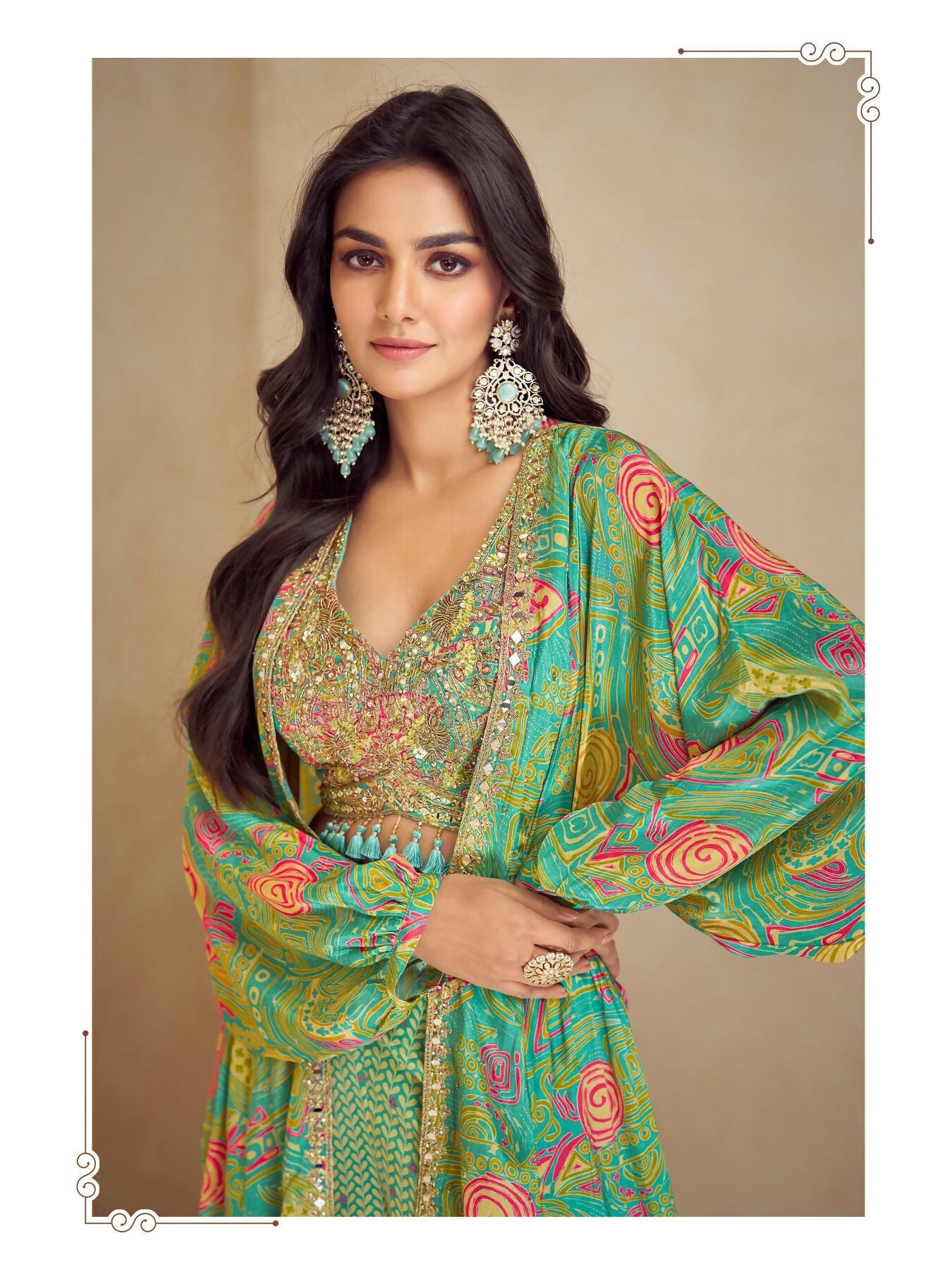 Anaita Green Real Chinon Stitched 3 Piece Suit with Printed & Embroidery hand work | Grocsy