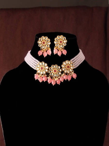 Mominos Fashion Johar Kamal Women's Pink Beads Pearls Gold-Polished Jewellery Set | Grocsy