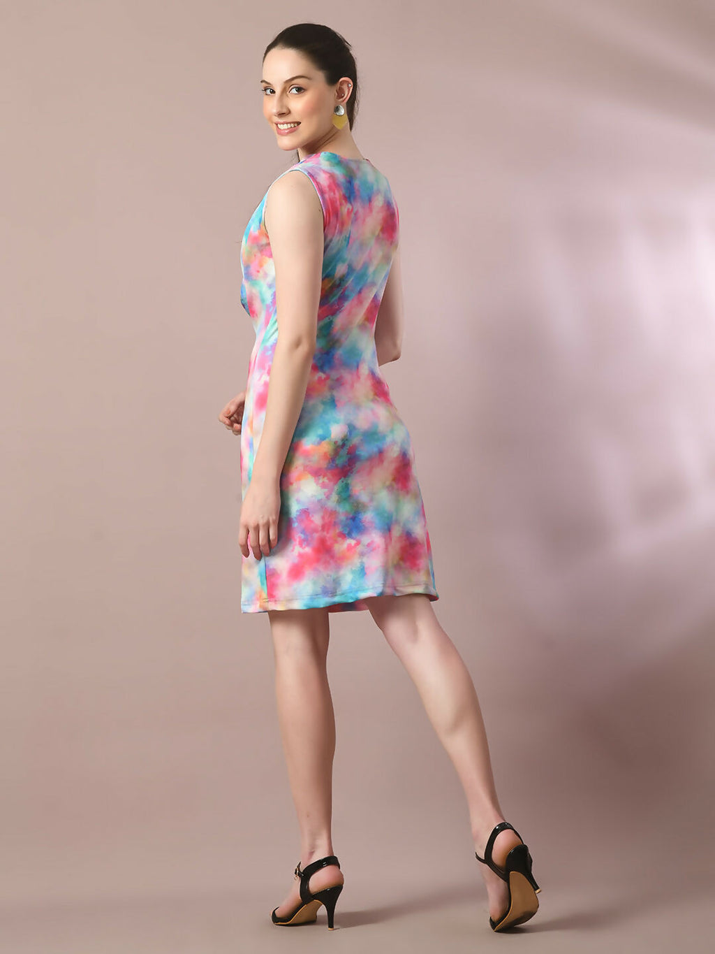 Myshka Women's Multi Printed Cowl Neck Bodycon Party Dress | Grocsy