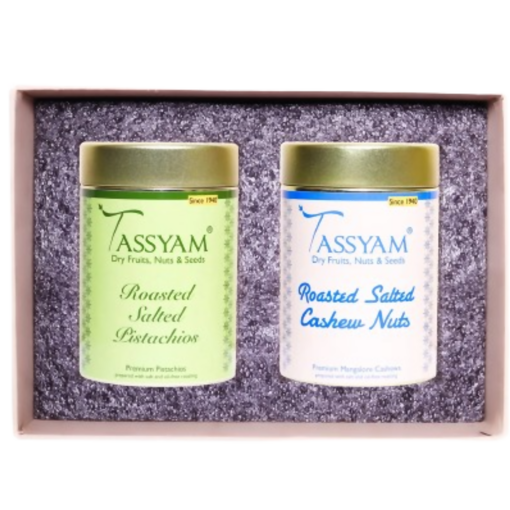 Tassyam Organics Dry Fruit Set - Salted Cashew and Pistachios | Grocsy