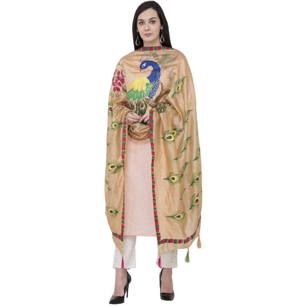 A R Silk Silk Peacock Multi Fancy Dupatta Color Golden Dupatta or Chunni | Grocsy