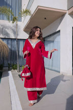 Joban Fashion Pink Kurta Set Velvet Sequins , Zari, Coding & Thread Embroidered work | Grocsy