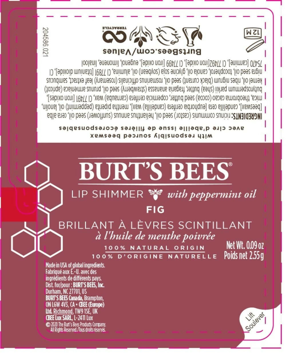Burt's Bees 100% Natural Moisturizing Lip Shimmer - Fig | Grocsy