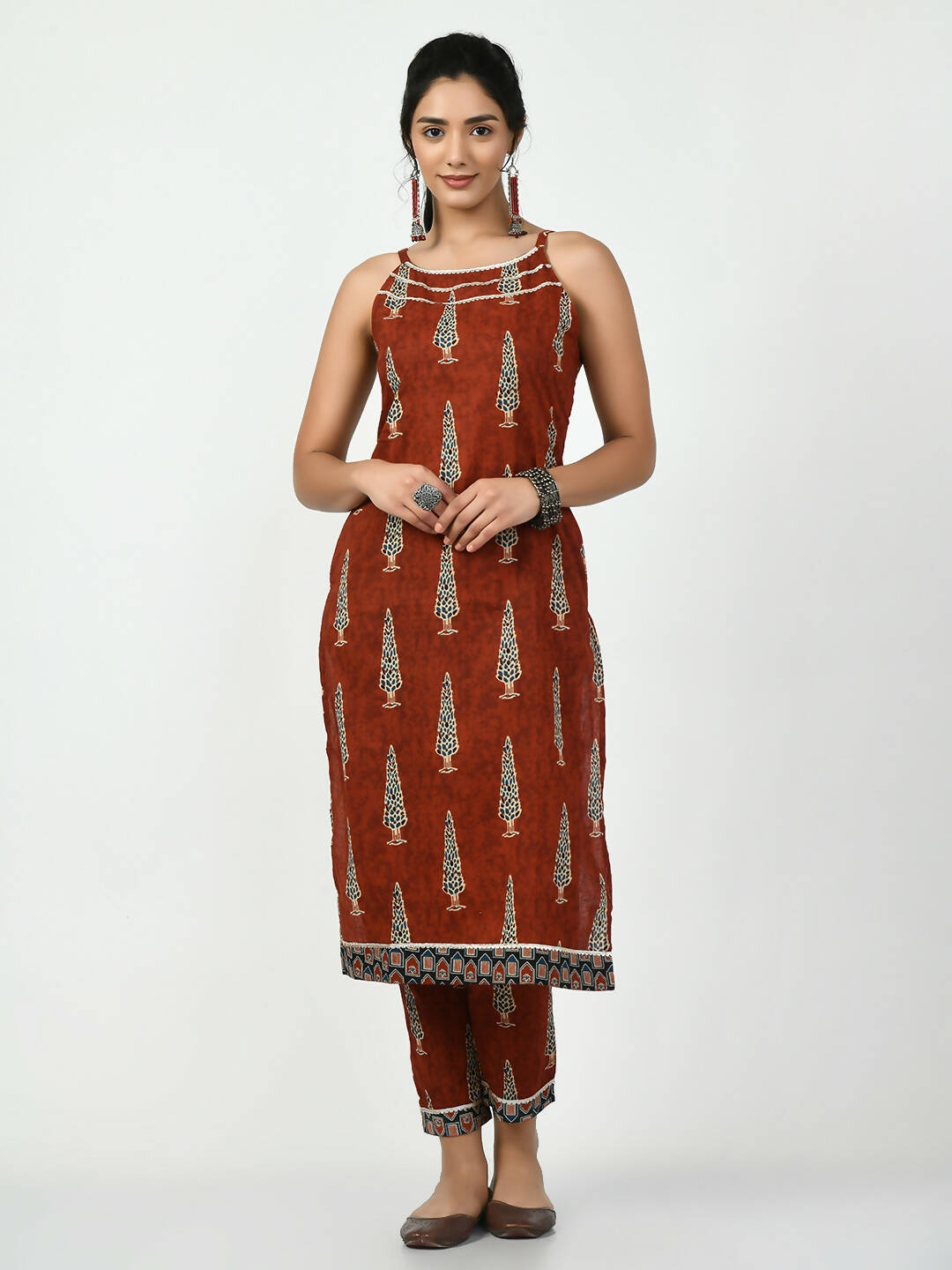 Myshka Women's Rust Straight Printed Kurta | Grocsy