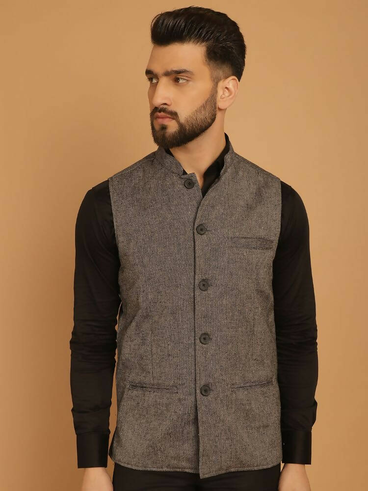Even Apparels Pure Wool Nehru Jacket - Grey | Grocsy