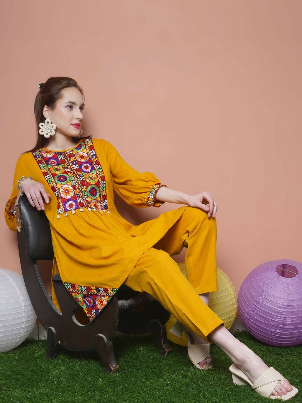 Women Republic Mustard Cotton Kurta Set | Grocsy