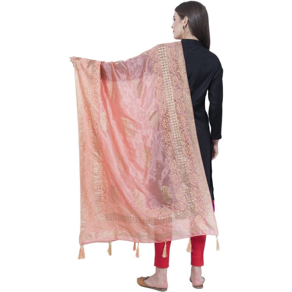 A R Silk Peach Color Silk Pahadi Print Dupattas and Chunnis | Grocsy