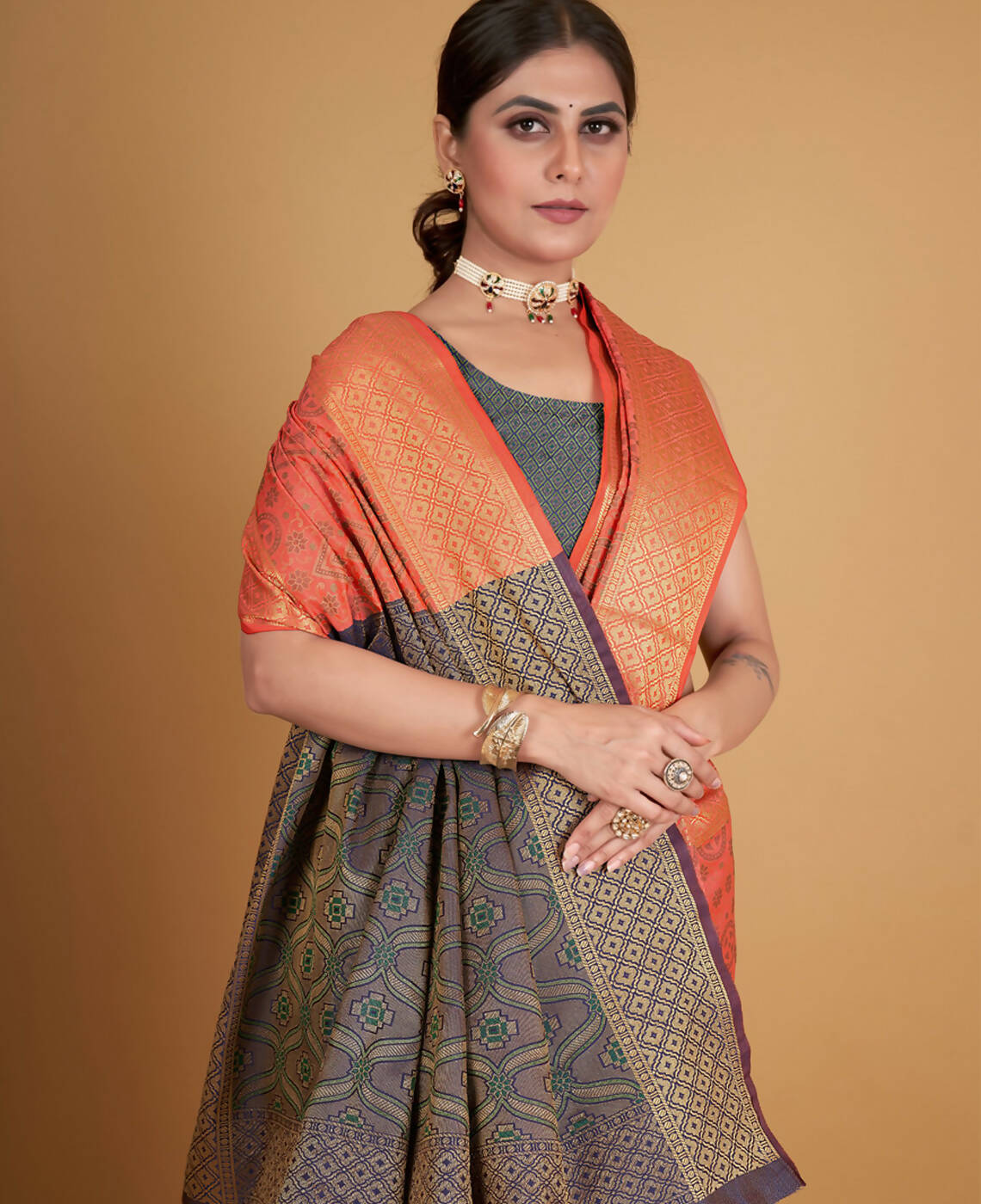 Peach Silk Woven Design Saree With Unstitched Blouse Piece - Akshita | Grocsy