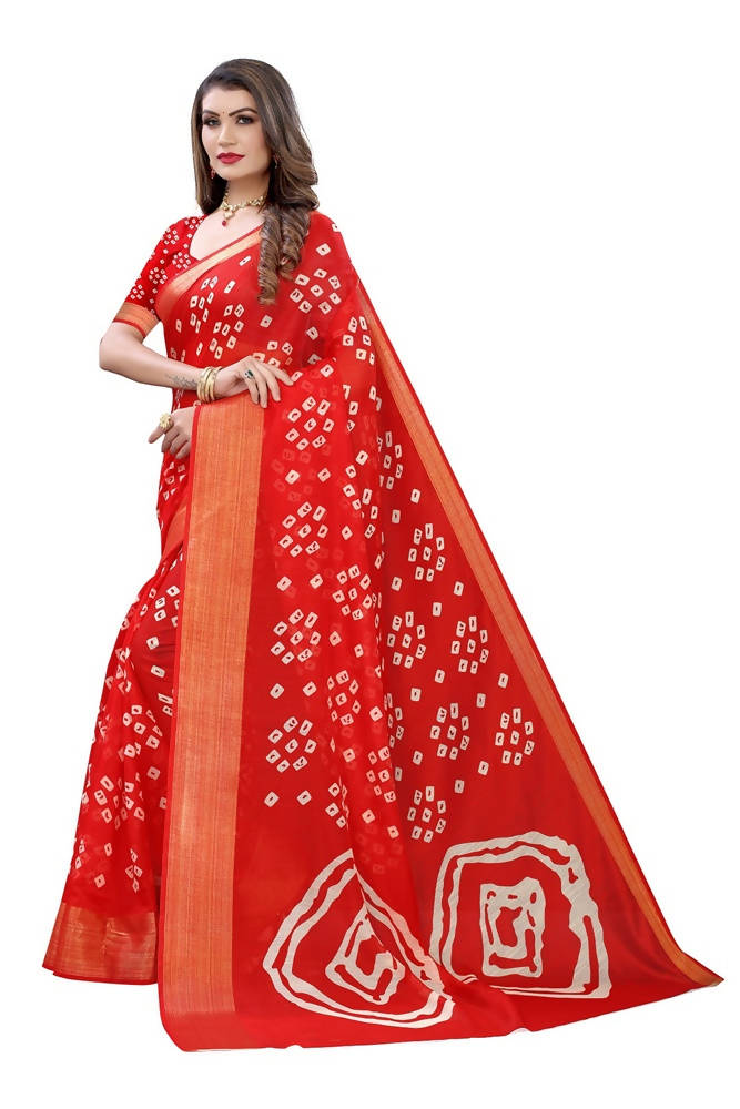Vamika Red Linen Zari Border Saree | Grocsy